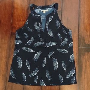 Banana Republic Navy Blue Feather Print Halter Top